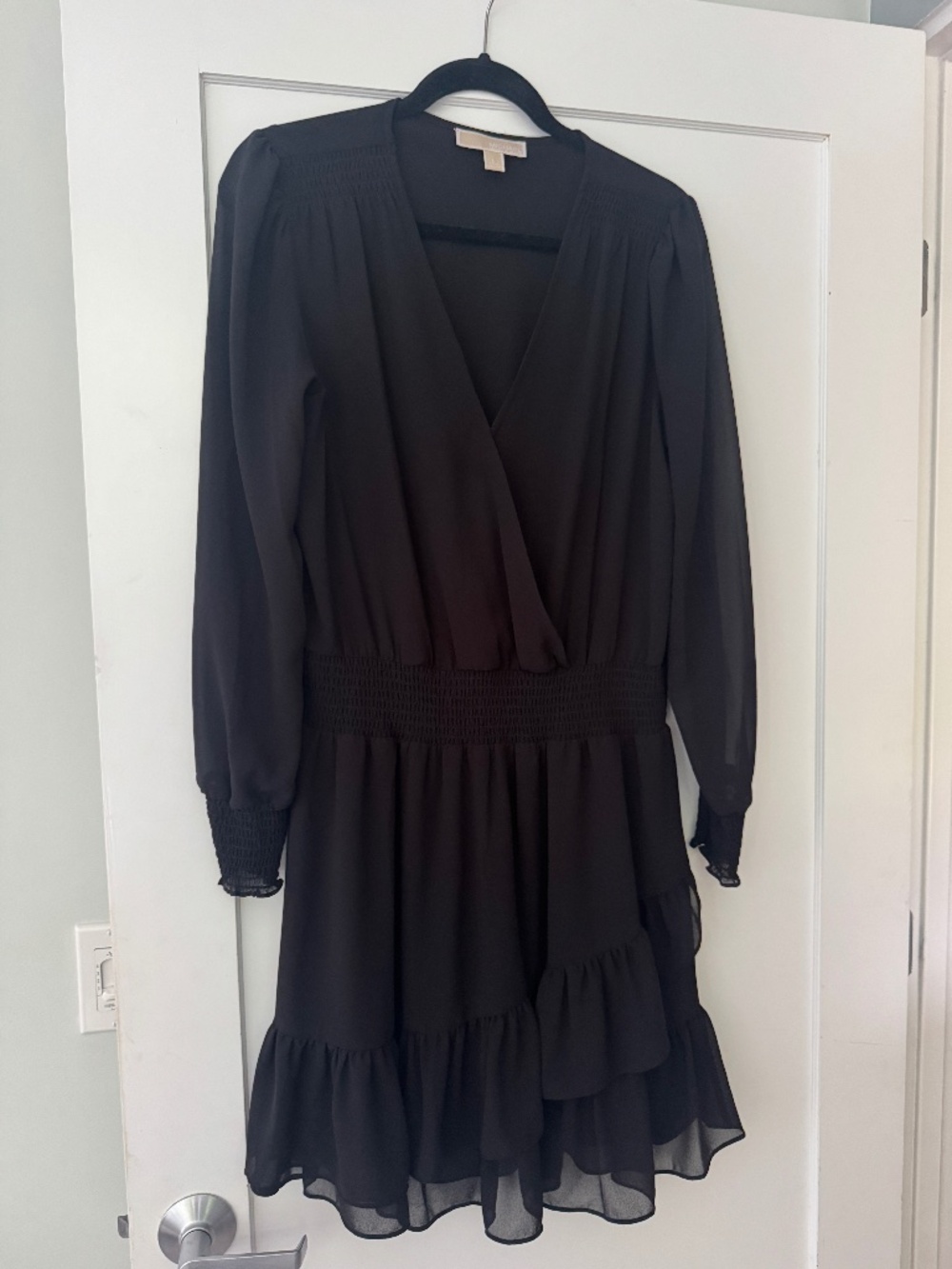 Michael Kors Black Ruffle Faux-Wrap Mini Dress Size Large